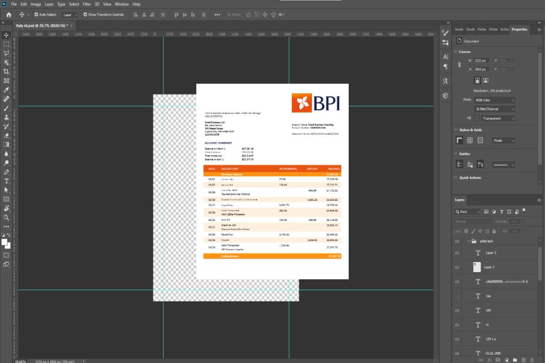 Modèle Word et PDF de relevé de compte ferme Banco BPI template